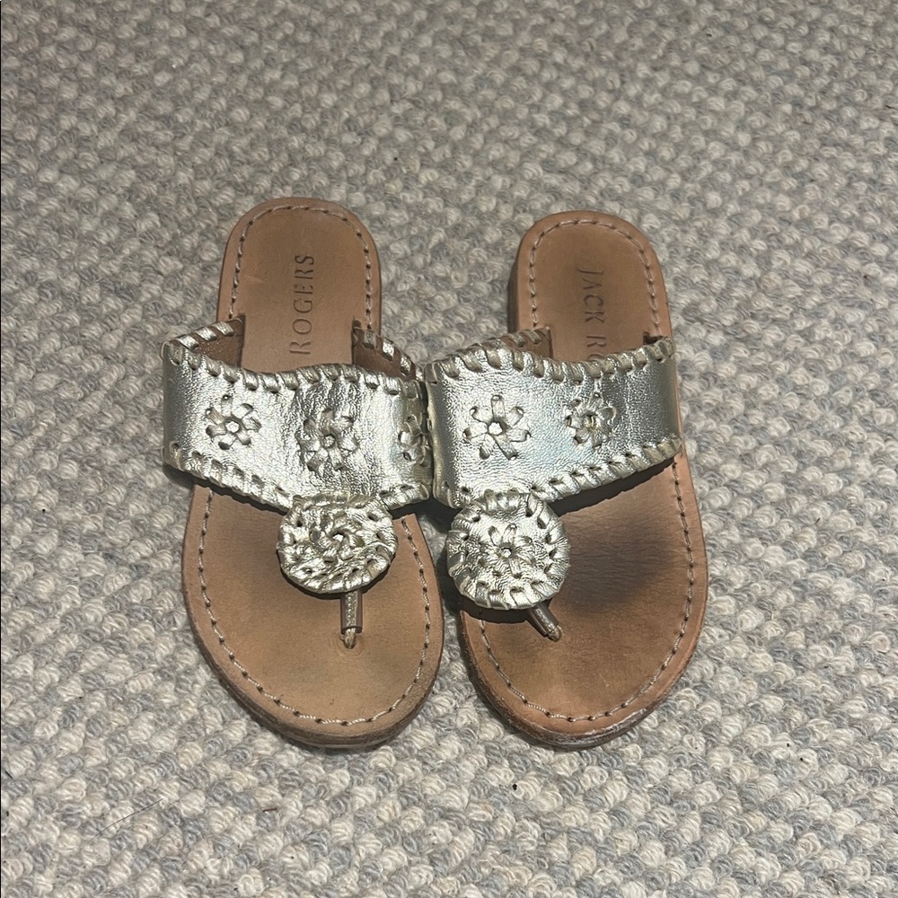 Jack Rogers Kids Silver and Tan Slippers